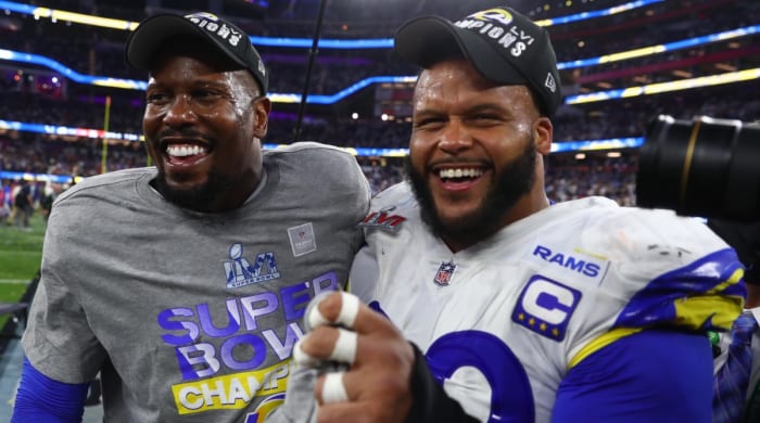 Aaron Donald and Von Miller after the Rams won Super Bowl LVI.